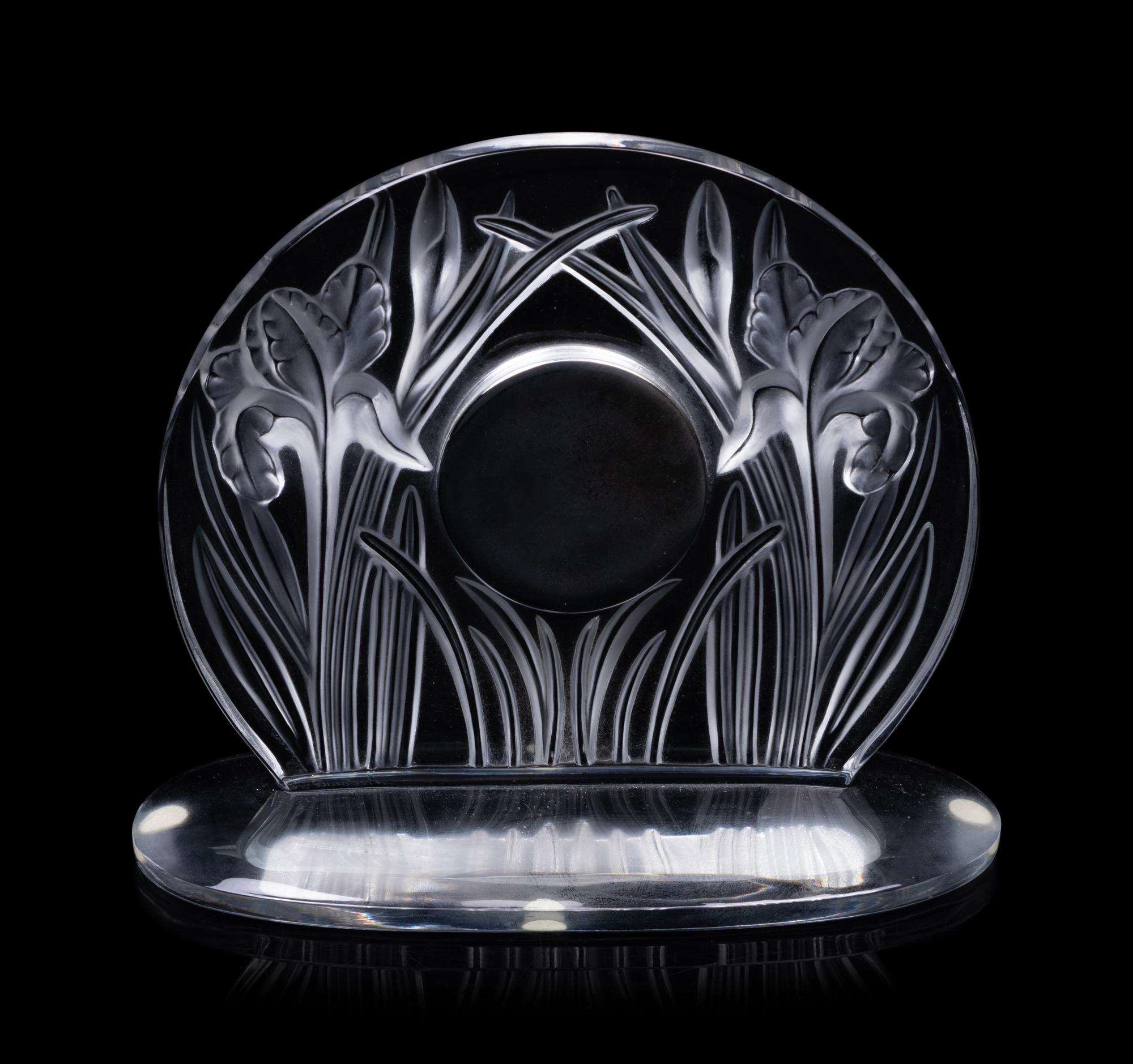 A Lalique Iris Table Clock
