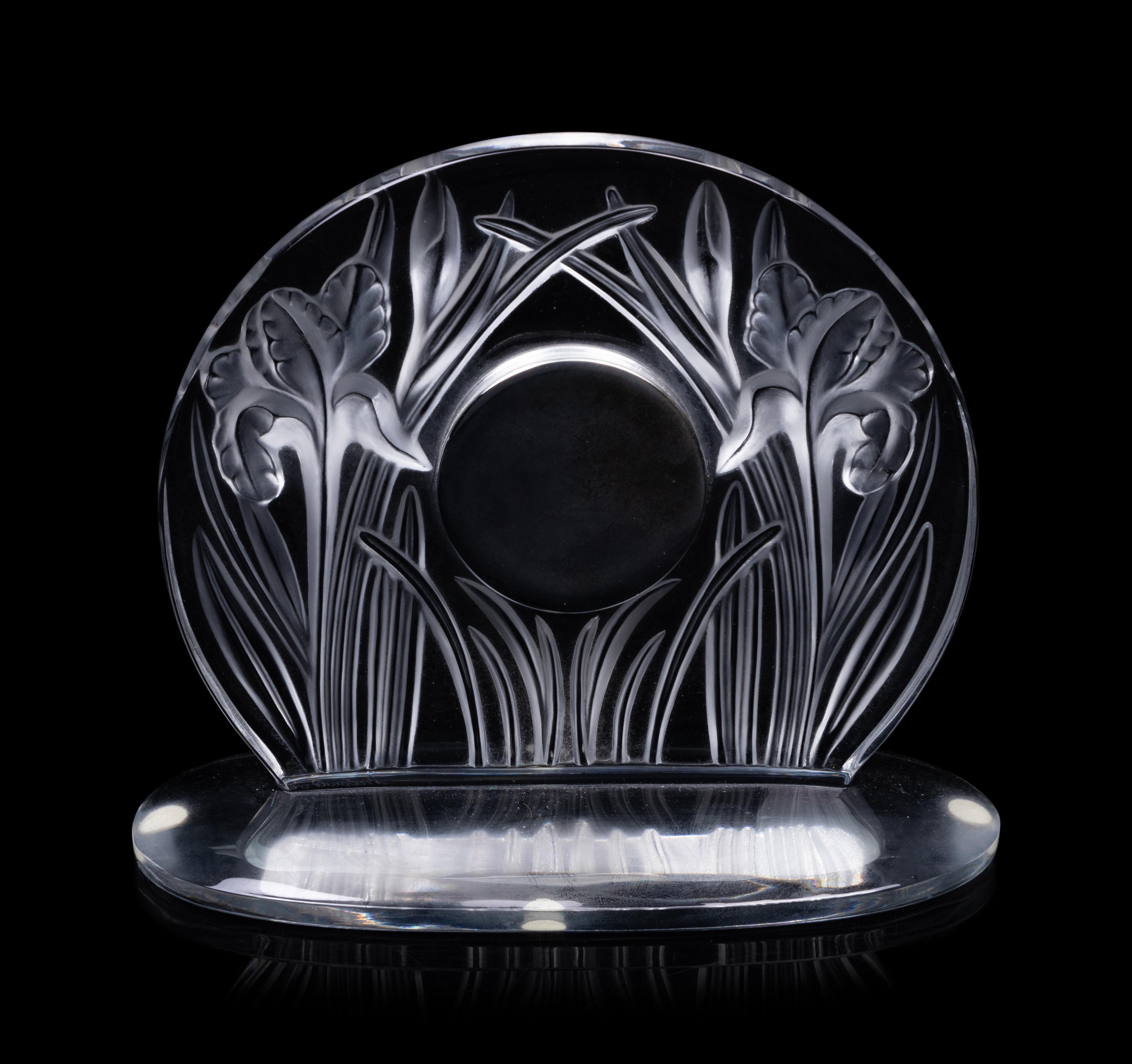 A Lalique Iris Table Clock