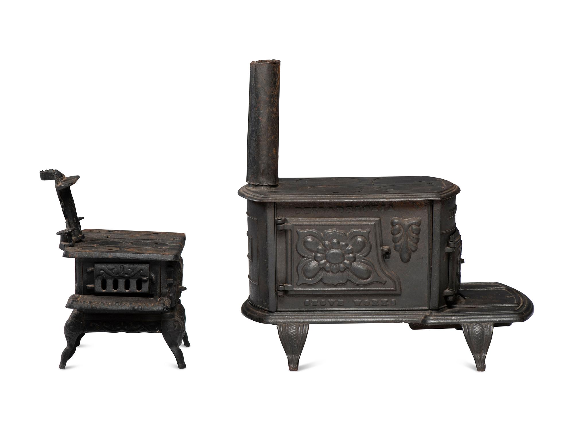 Two Salesman's Sample or Child's Toy Cast Iron Stoves