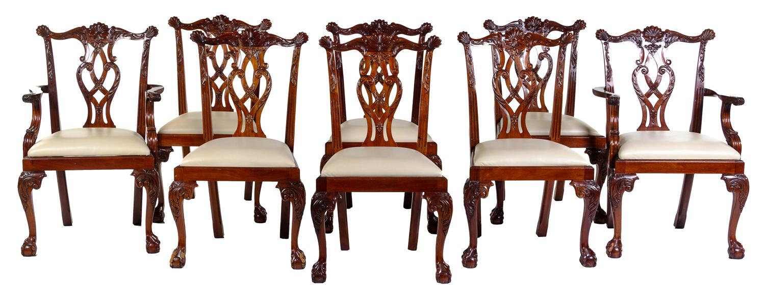 A Set of Eight George II Style Mahogany Dining Chairs Height 40 1/2 inches. — 20TH CENTURY