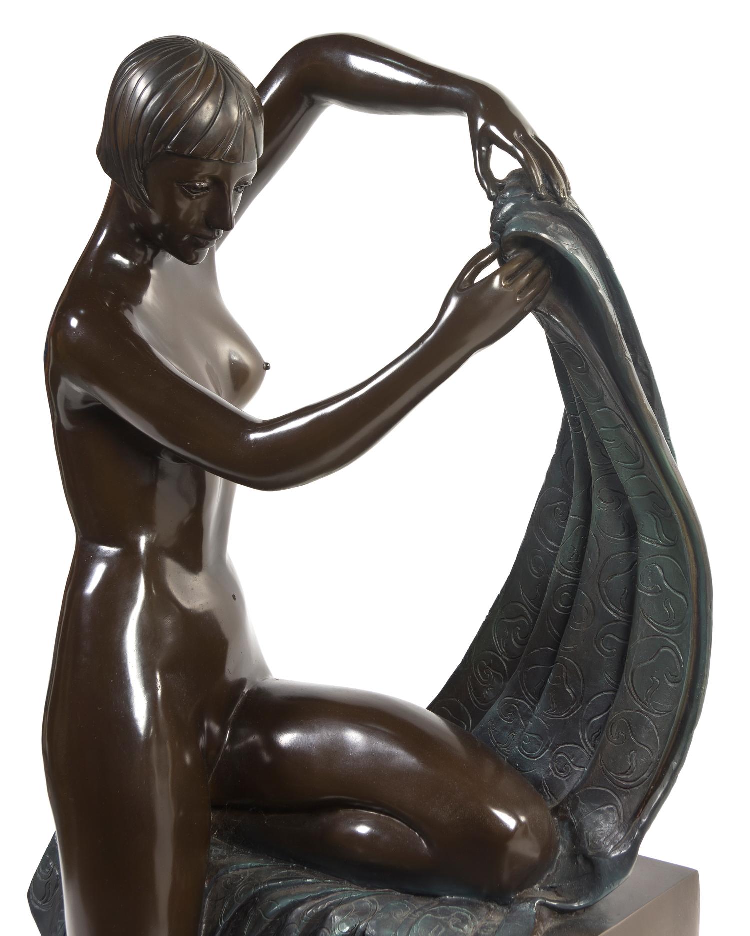 An Art Deco Style Bronze Figure, after Ferdinand Preiss, Height 50 inches.