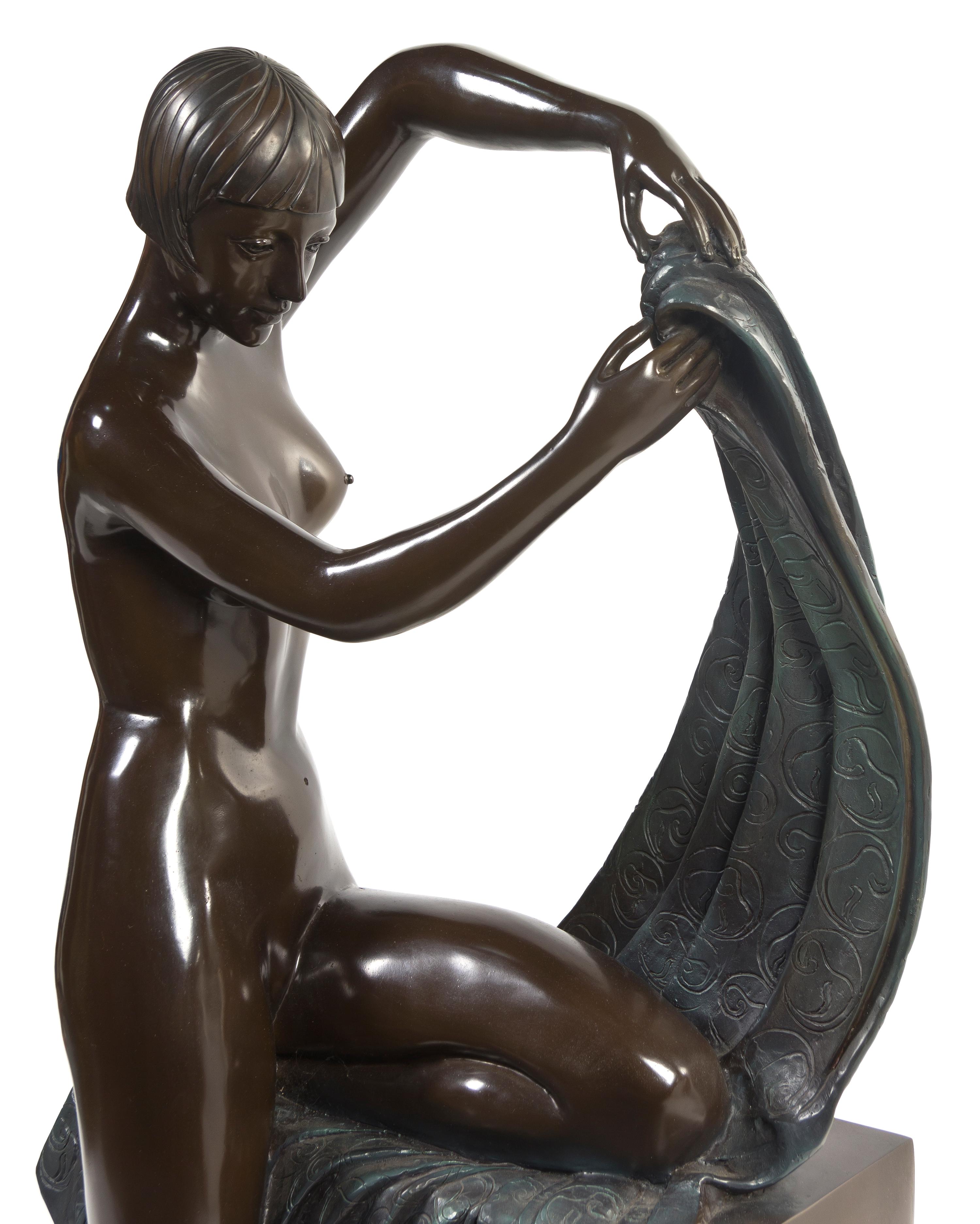 An Art Deco Style Bronze Figure, after Ferdinand Preiss, Height 50 inches.