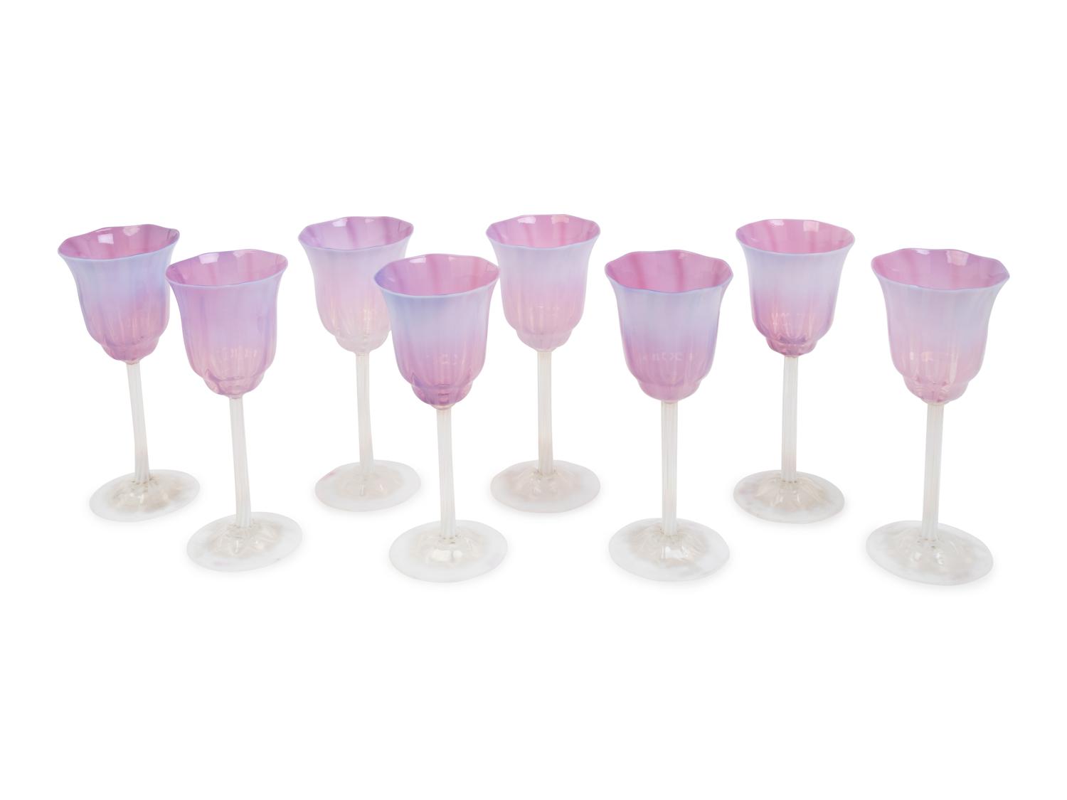 A Set of Eight Tiffany Studios Favrille Glass Goblets
