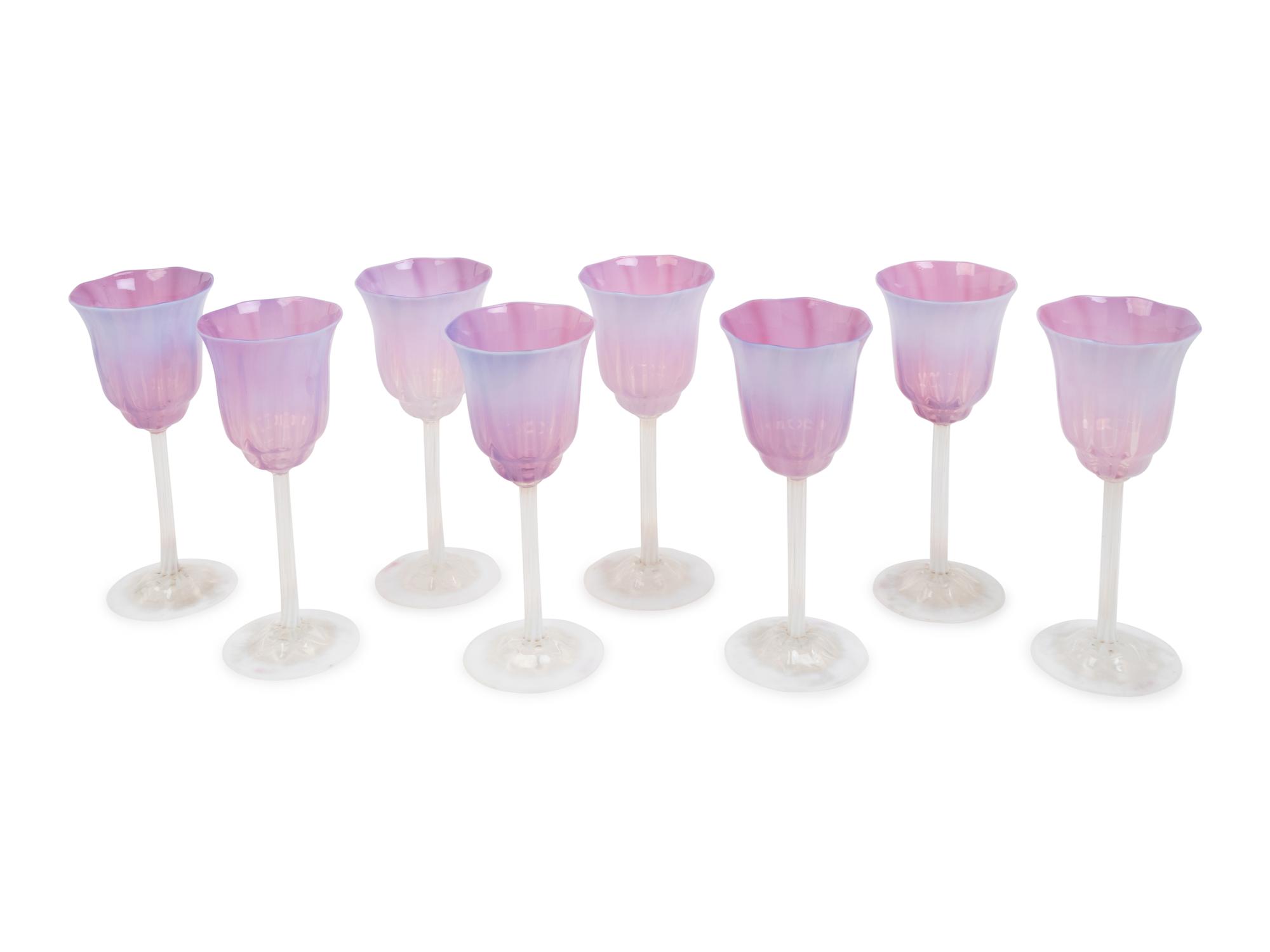 A Set of Eight Tiffany Studios Favrille Glass Goblets