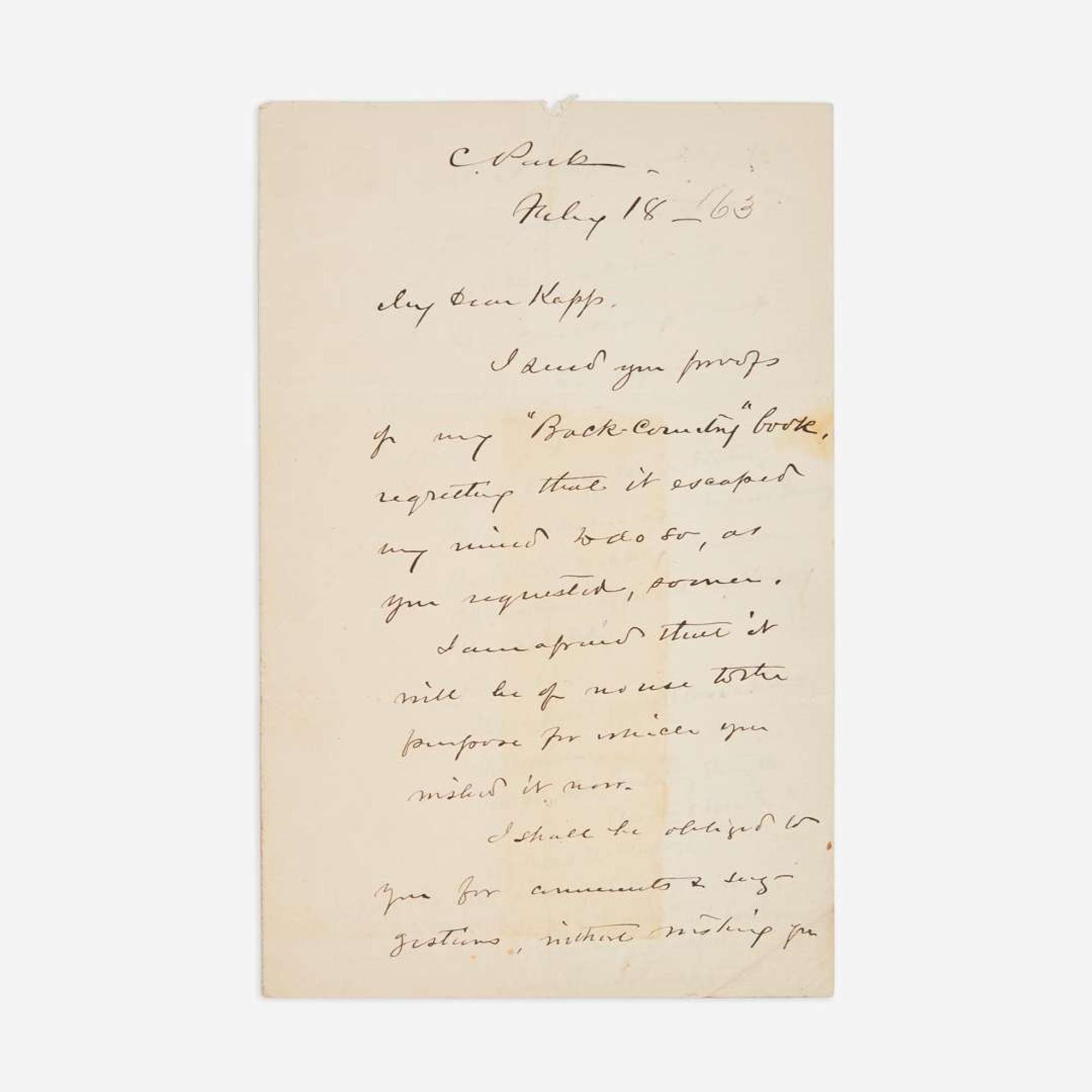 [African-Americana] Olmsted, Frederick Law Autograph Letter, signed