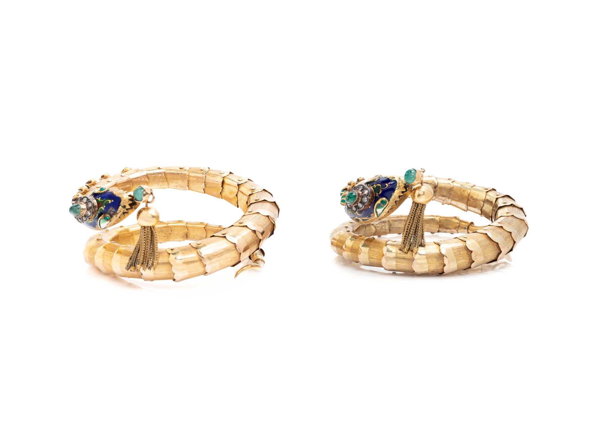 YELLOW GOLD, ENAMEL, DIAMOND AND GEMSTONE BANGLE BRACELETS