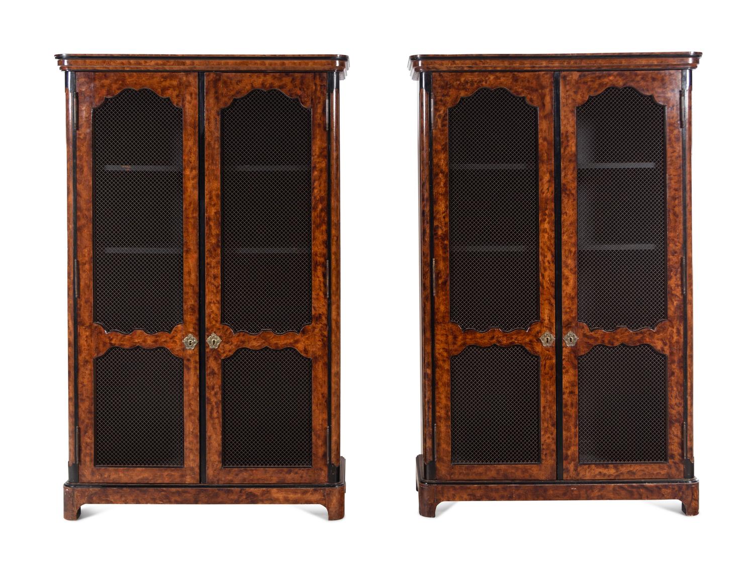 A Pair of Régence Style Faux Bois Painted Bookcases