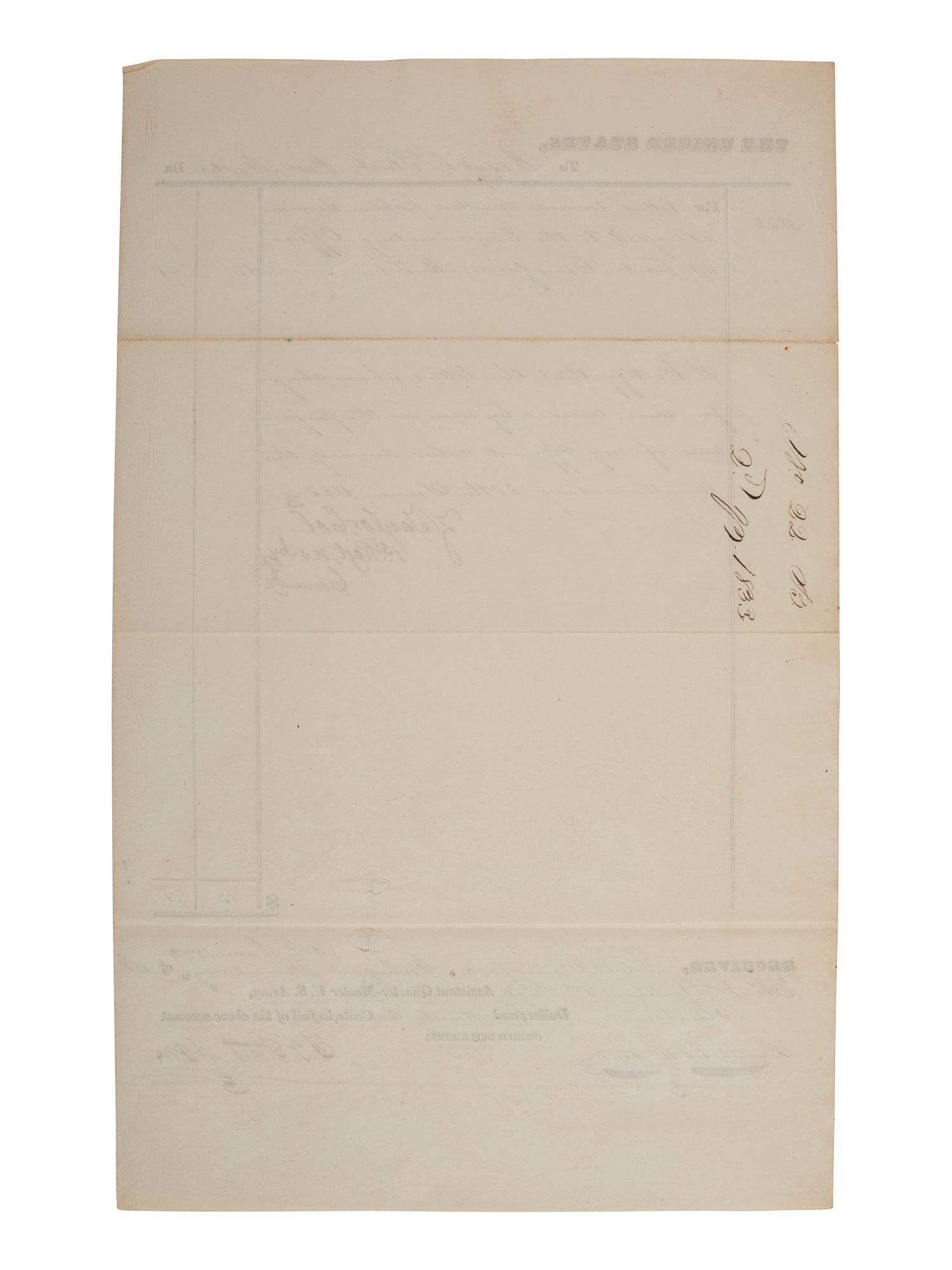 [PRESIDENTIAL]. TAYLOR, Zachary (1784-1850). Partially printed document signed ("Z. Taylor"), as Colonel, 1st Regiment, U.S. Army. Fort Crawford [Michigan Territory], 30 June 1833.