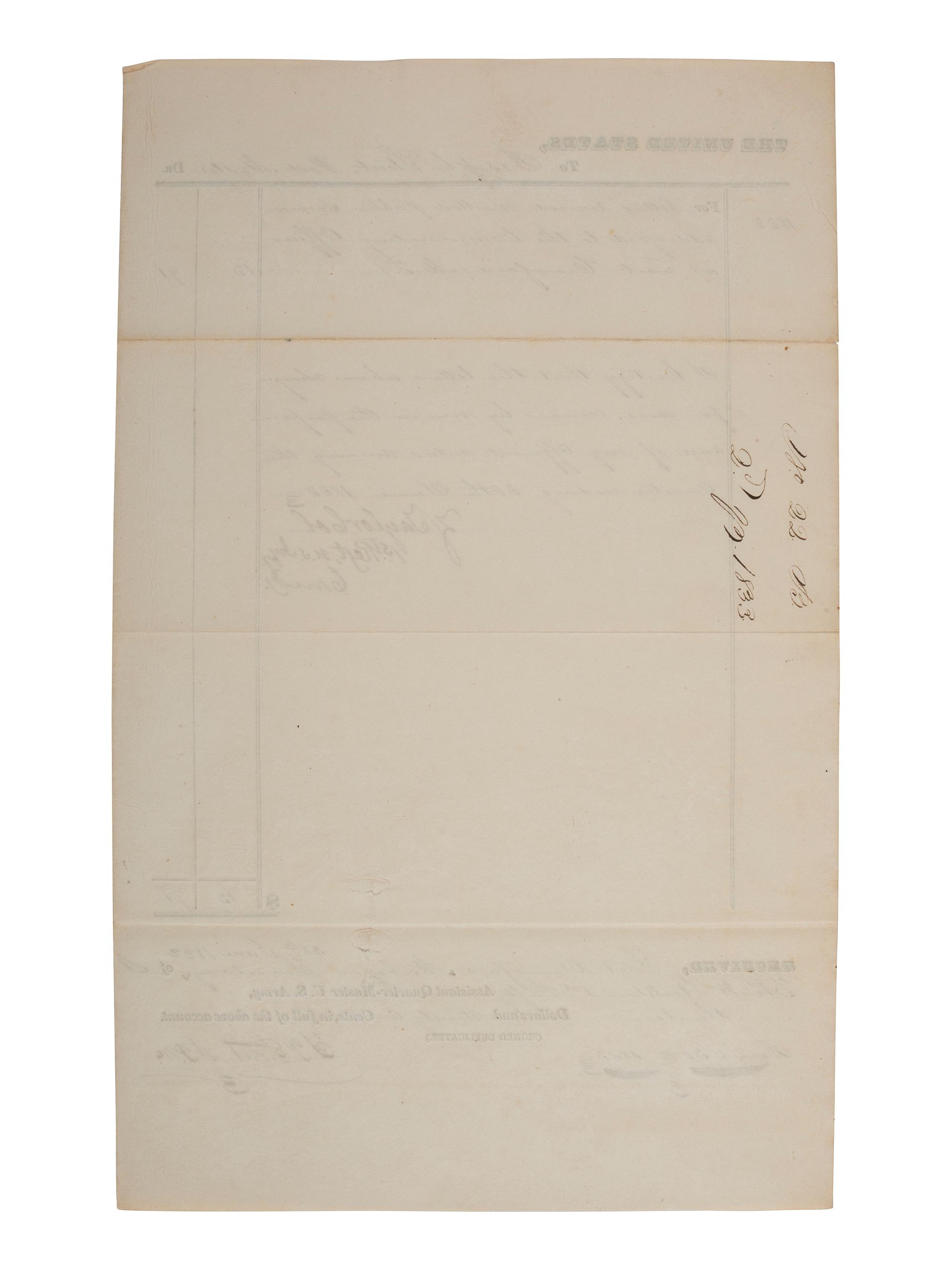 [PRESIDENTIAL]. TAYLOR, Zachary (1784-1850). Partially printed document signed ("Z. Taylor"), as Colonel, 1st Regiment, U.S. Army. Fort Crawford [Michigan Territory], 30 June 1833.