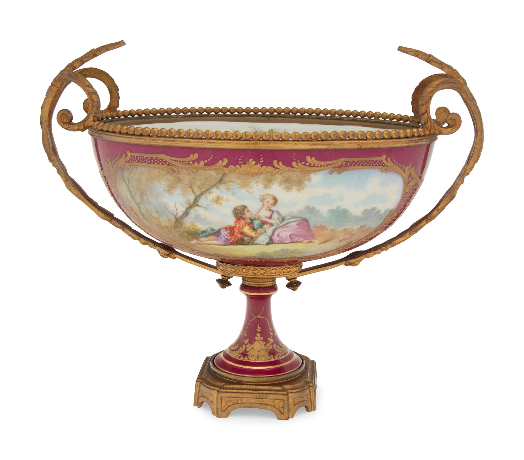A Sèvres Style Gilt Bronze Mounted Porcelain Centerpiece Bowl