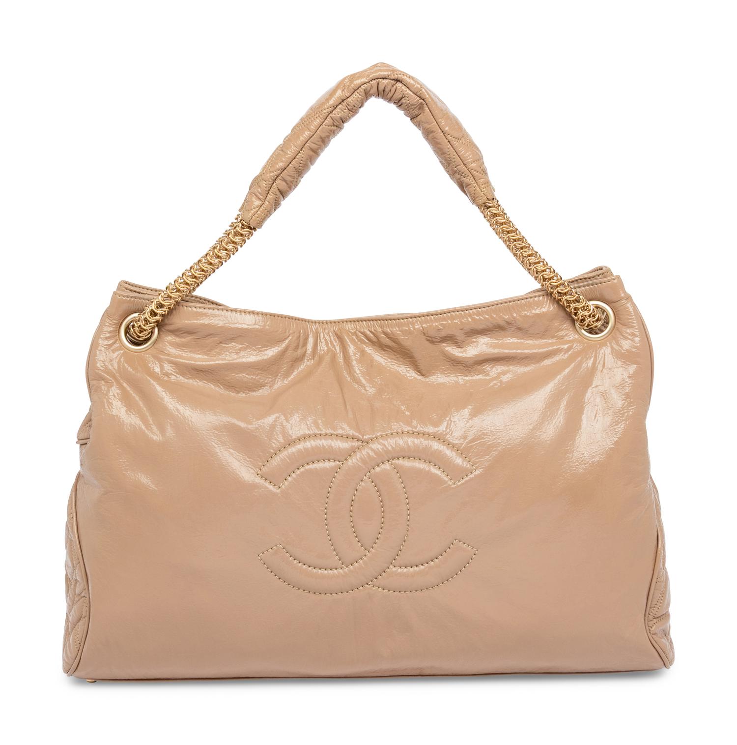 Chanel, Beige Patent Leather Rodeo Drive Tote