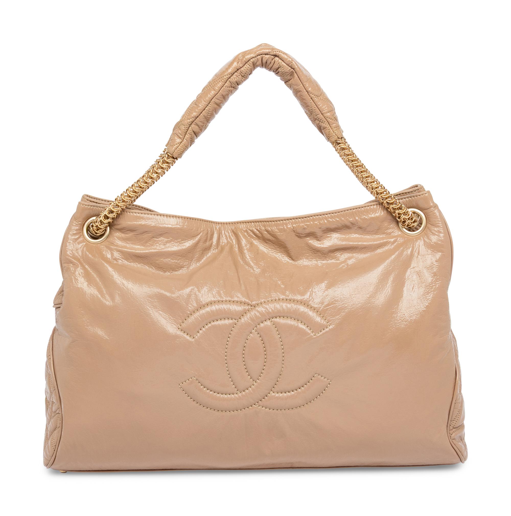 Chanel, Beige Patent Leather Rodeo Drive Tote