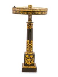 A Louis Philippe Gilt and Green Japanned Tôle Fluid Lamp Converted to Electricity