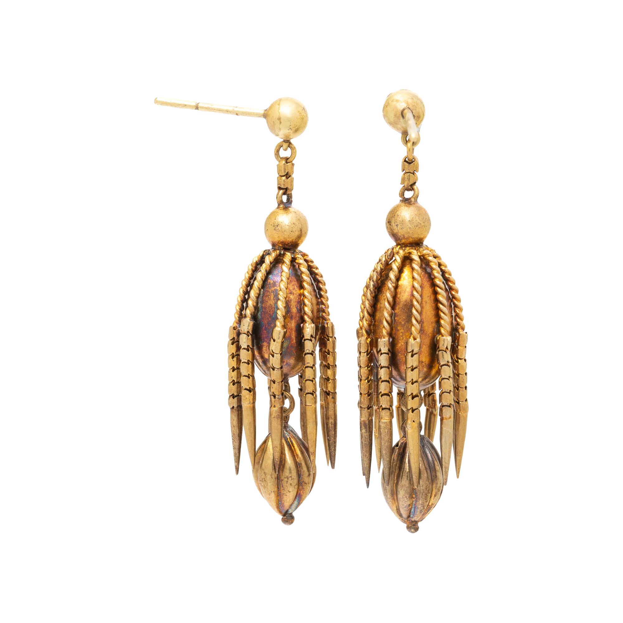 VICTORIAN, YELLOW GOLD FRINGE EARRINGS