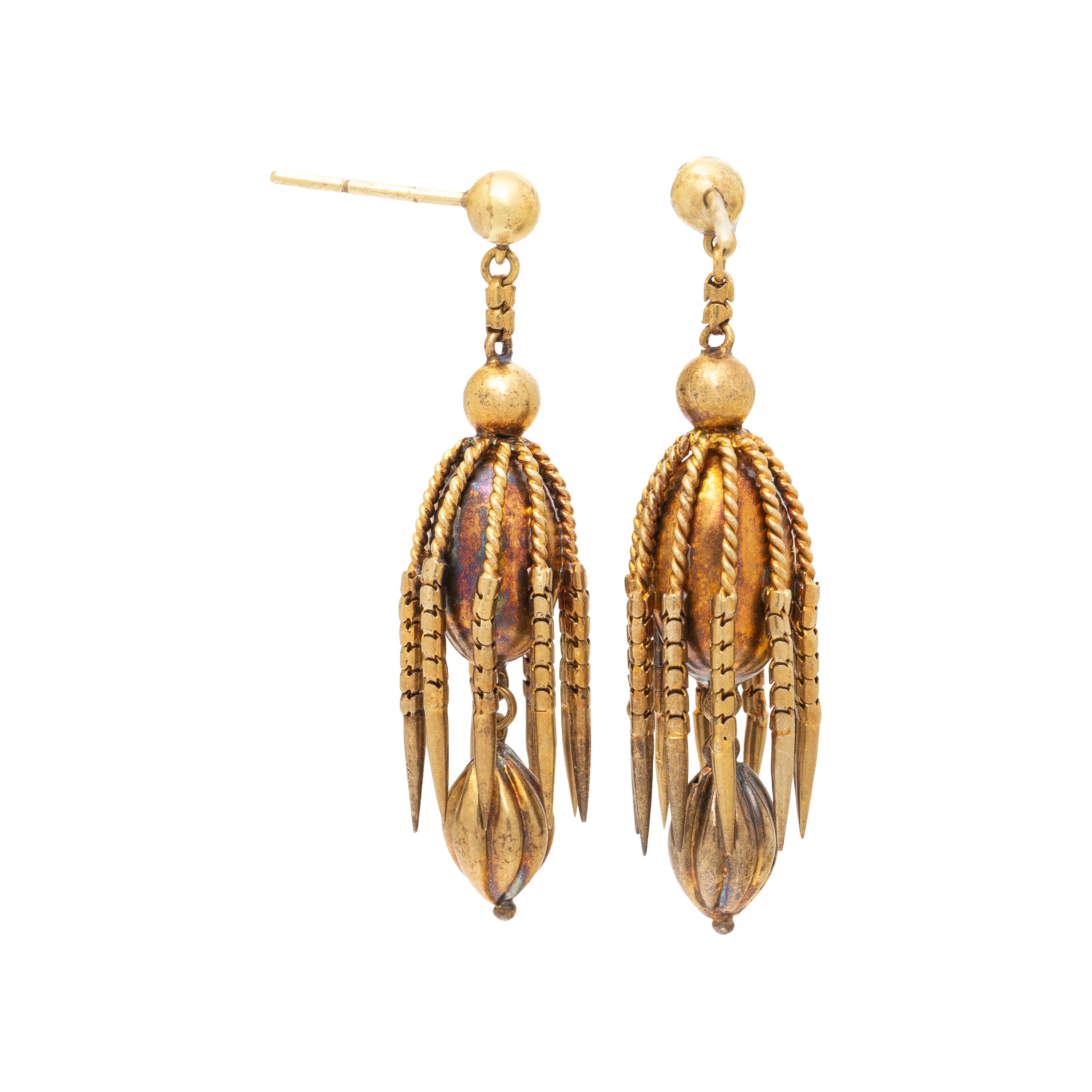 VICTORIAN, YELLOW GOLD FRINGE EARRINGS