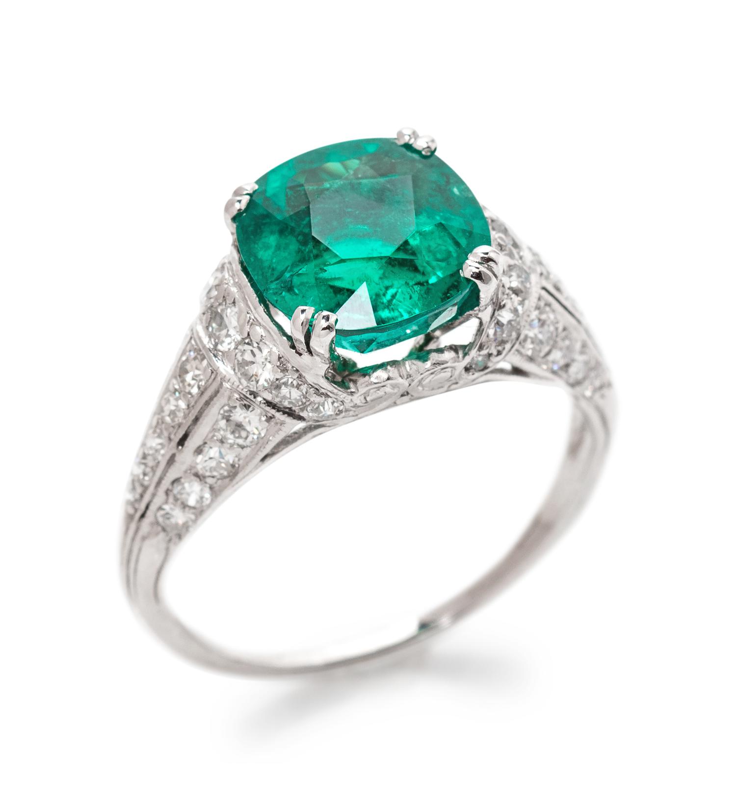 A Platinum, Colombian Emerald and Diamond Ring, Tiffany & Co.,