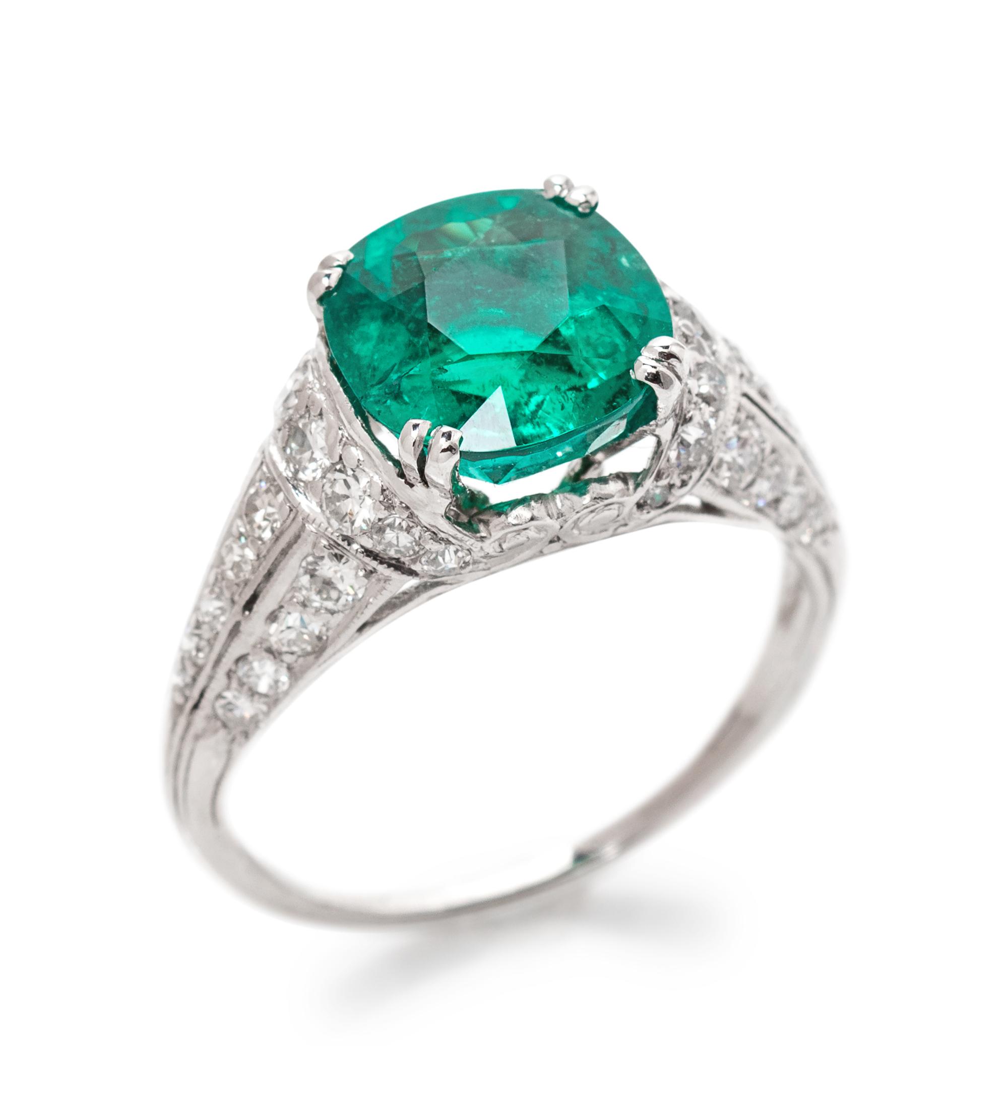 A Platinum, Colombian Emerald and Diamond Ring, Tiffany & Co.,