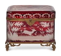 A Bohemian Cut-to-Clear Cranberry Glass Table Casket