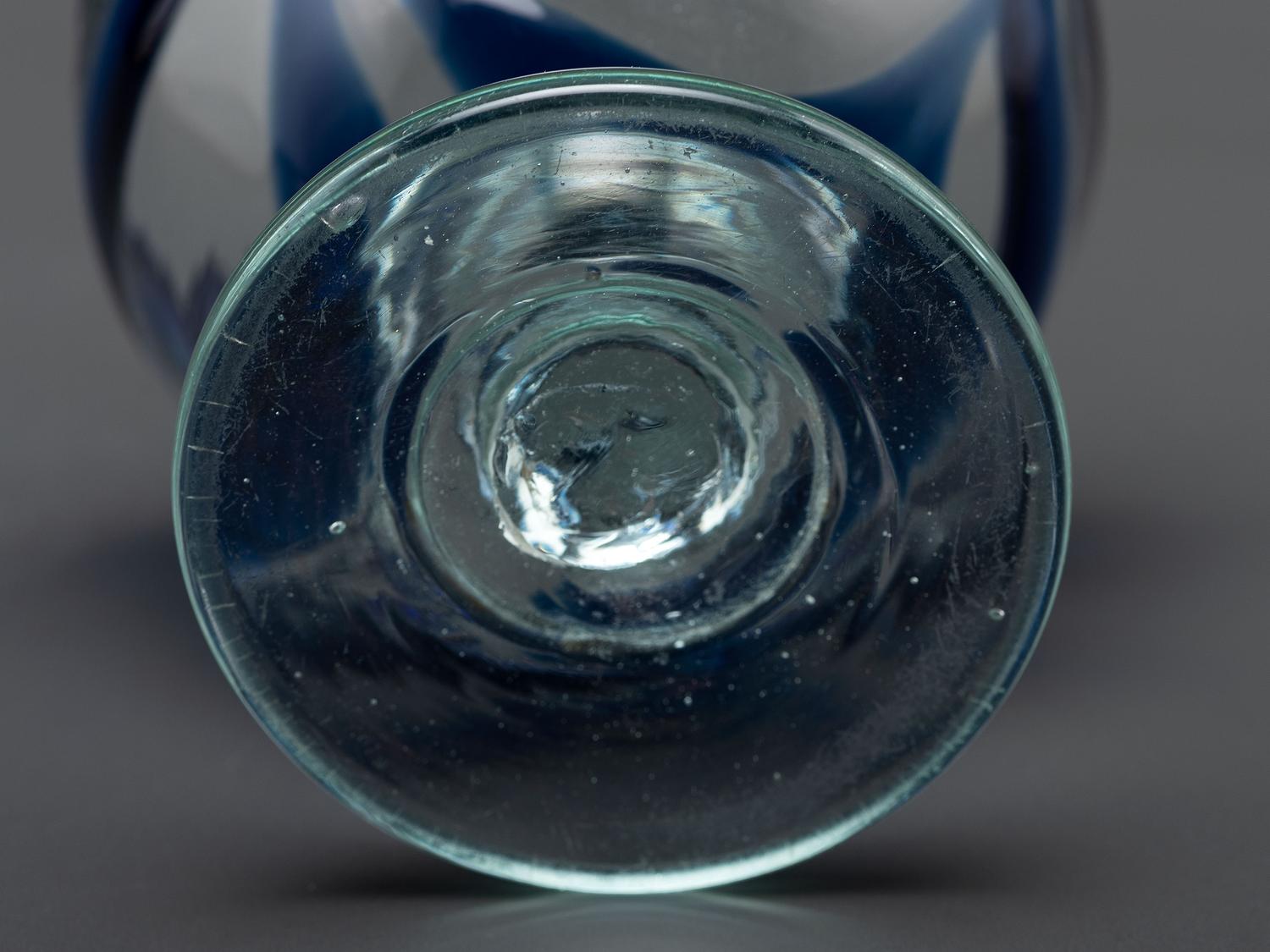 A South Jersey-Type Footed Eating Bowl in Clear and Cobalt Blue