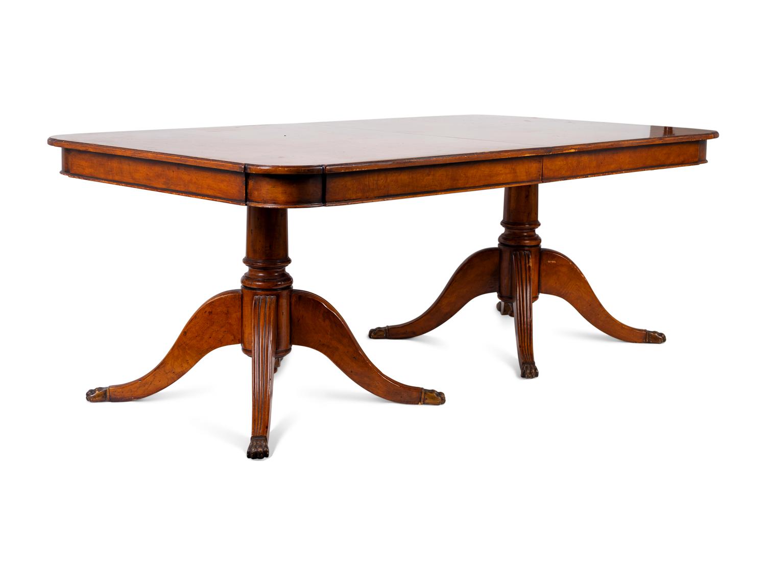 A William IV Two- Pedestal Cross Banded Burl Veneer Dining Table — 19TH CENTURY
