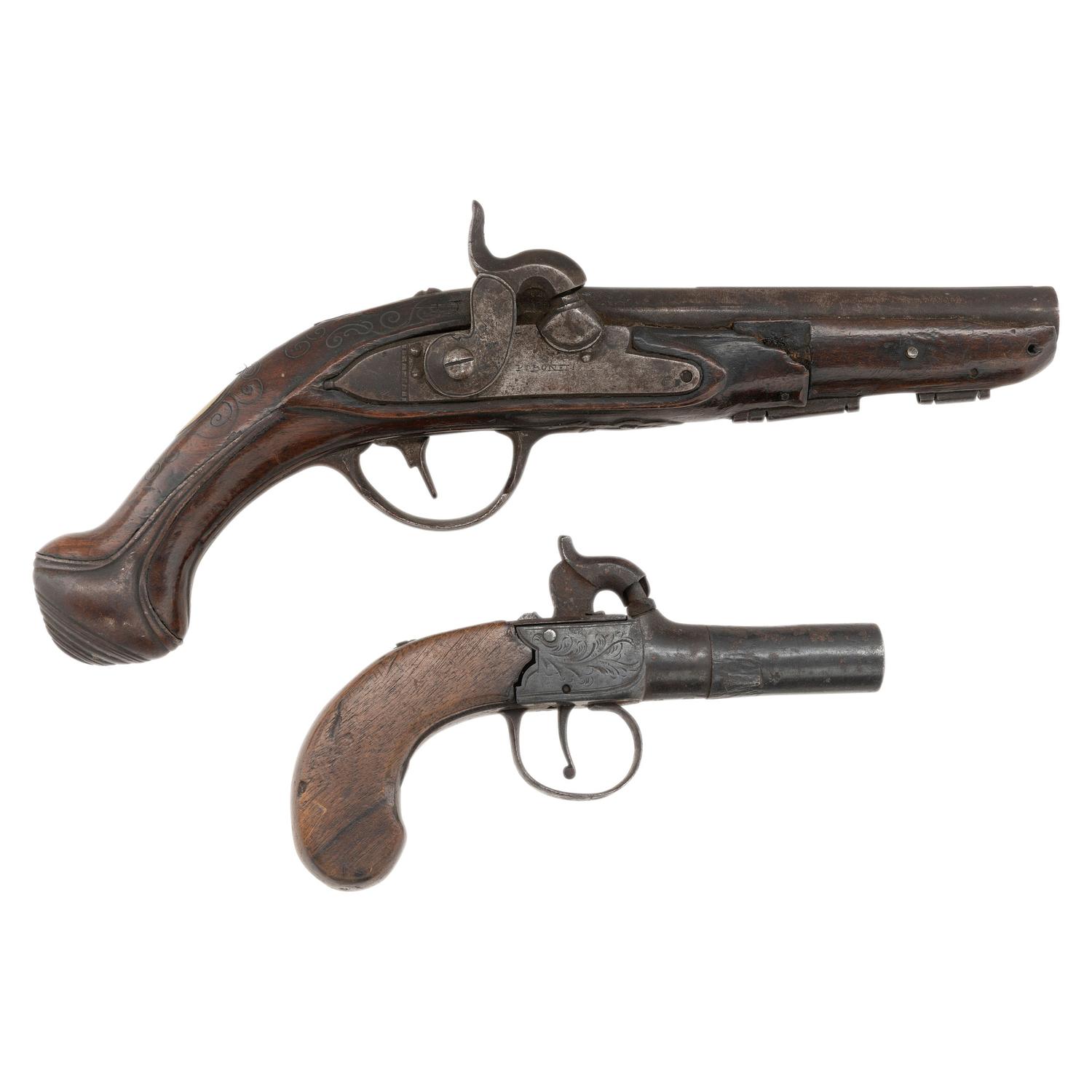 Two Antique Single Shot Percussion Pistols