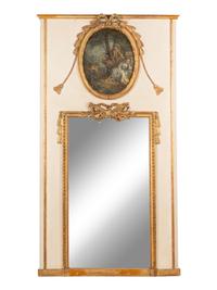 A French Painted and Parcel Gilt Trumeau Mirror