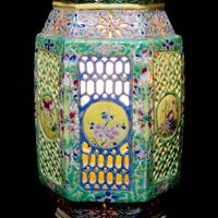 A Pair of Chinese Famille Rose Porcelain Lanterns, Early-Mid 20th Century 近代 粉彩鏤雕瓷宮燈一對