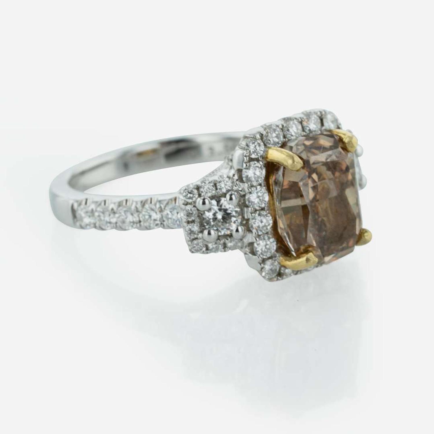 An 18K White Gold and Diamond Engagement Ring 2.64 Carat Colored Cushion-Cut Diamond, GIA Certified