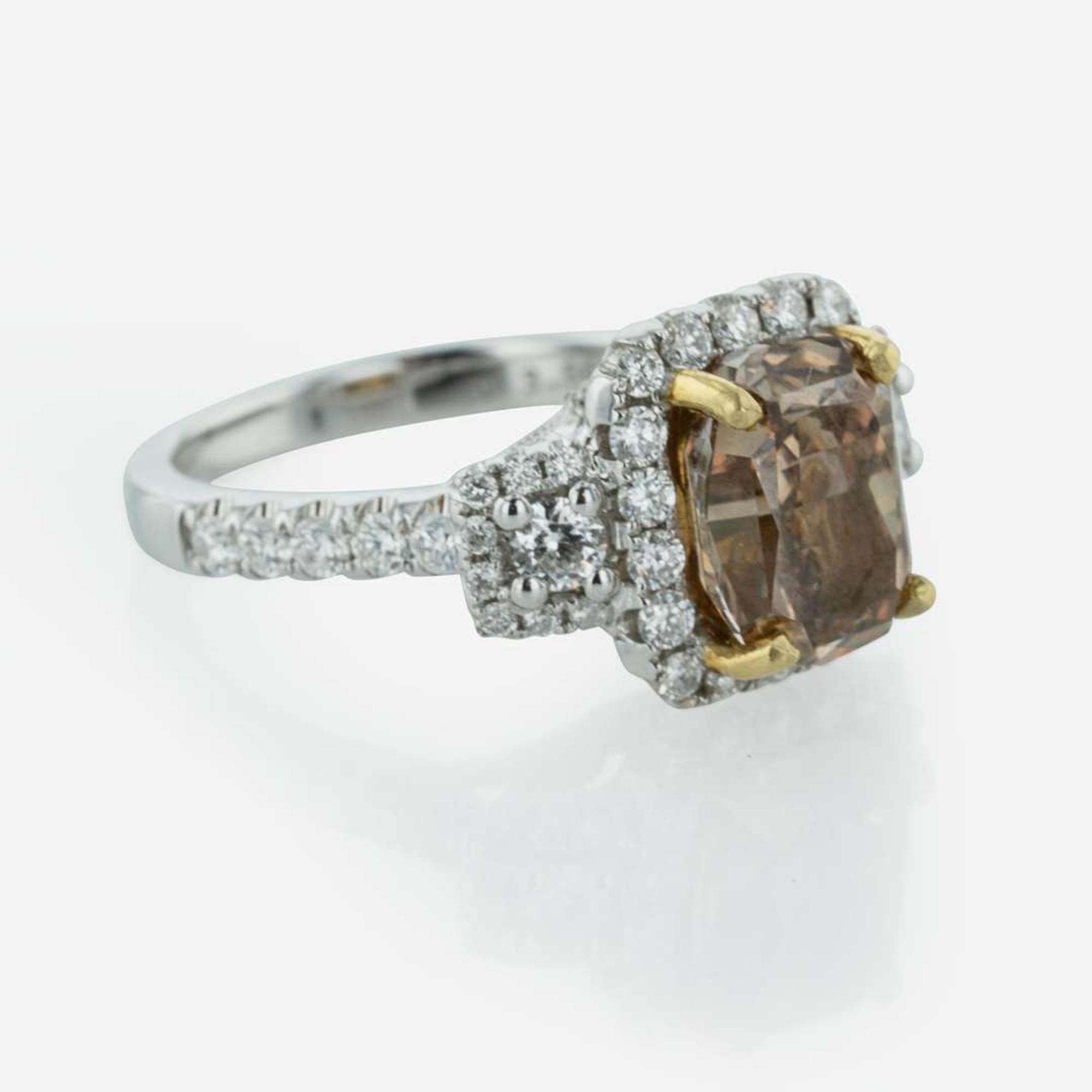An 18K White Gold and Diamond Engagement Ring 2.64 Carat Colored Cushion-Cut Diamond, GIA Certified