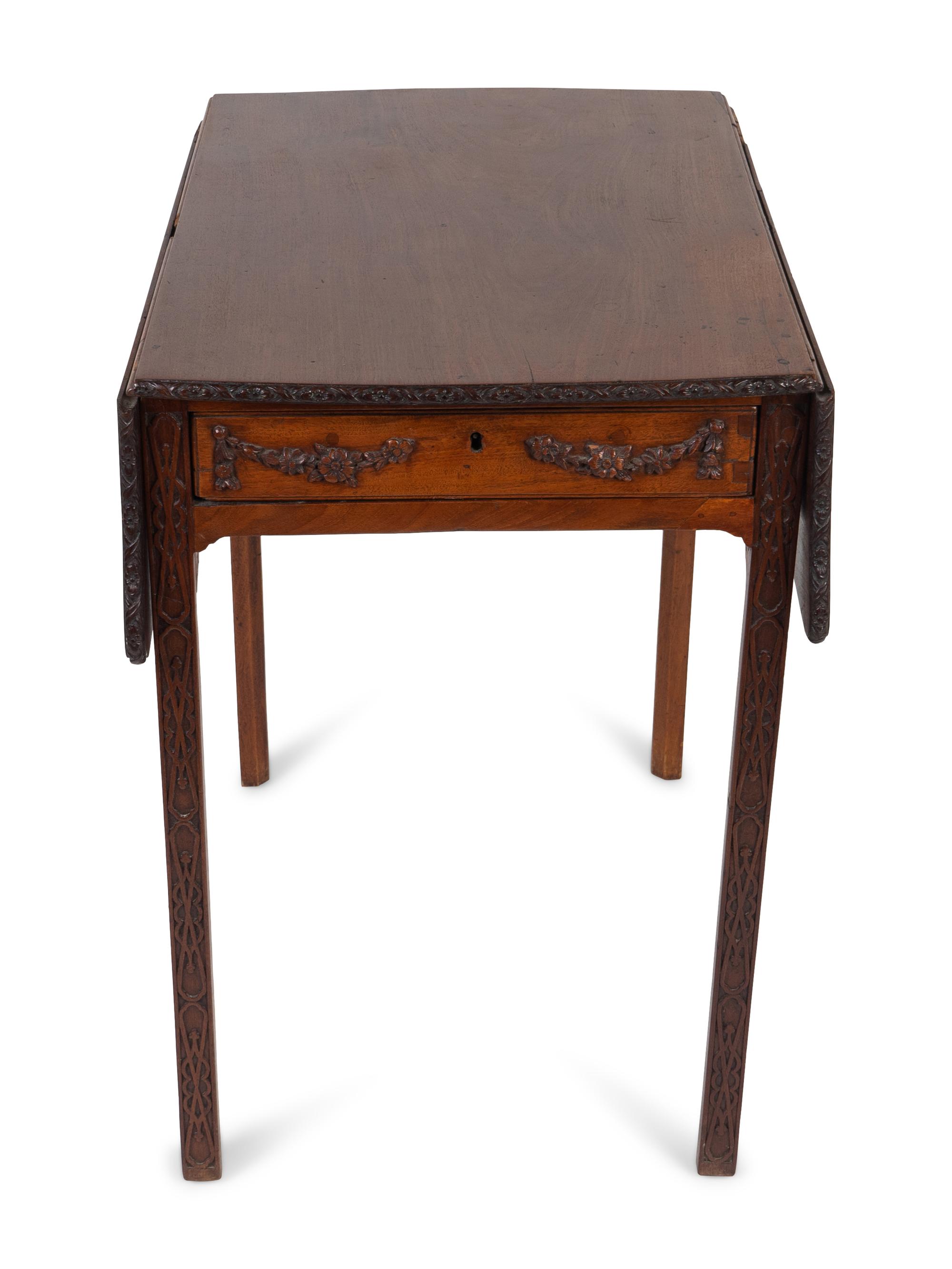 A Regency Style Mahogany Wall Shelf and a Fret Carved Pembroke Table