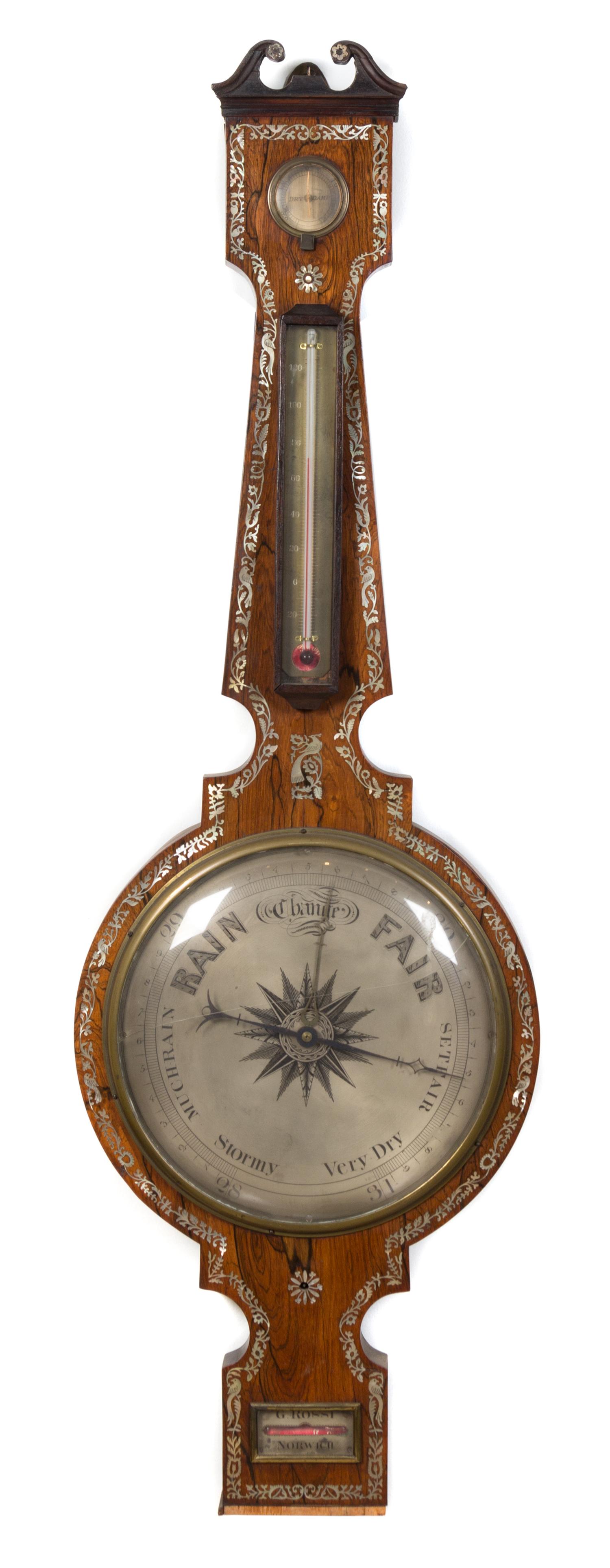 An American Mother-of-Pearl Inlaid Rosewood Banjo Barometer Height 46 inches. — NORWICH, G. ROSSI