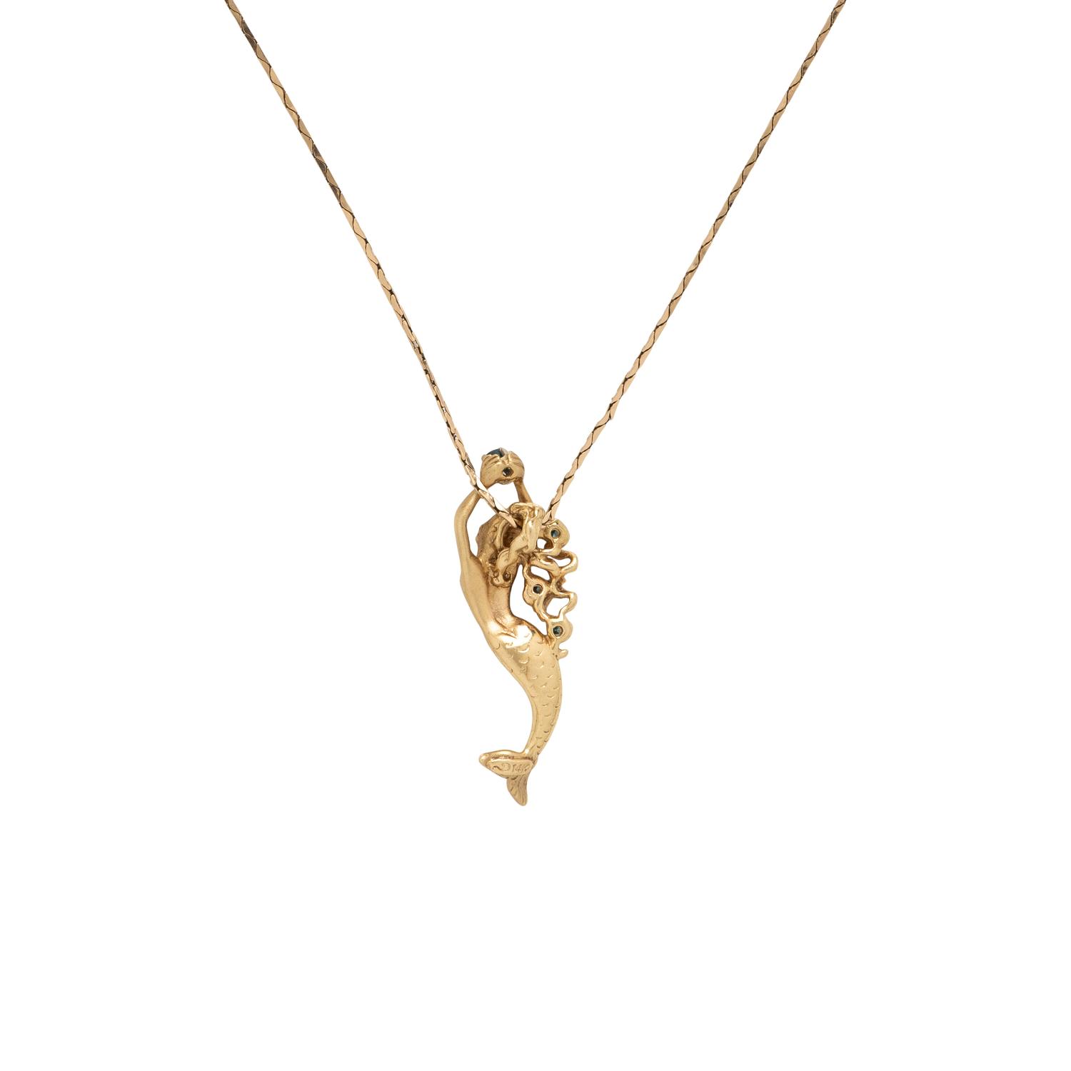 Steven Douglas, Treated Blue Diamond and Yellow Gold Mermaid Pendant Necklace