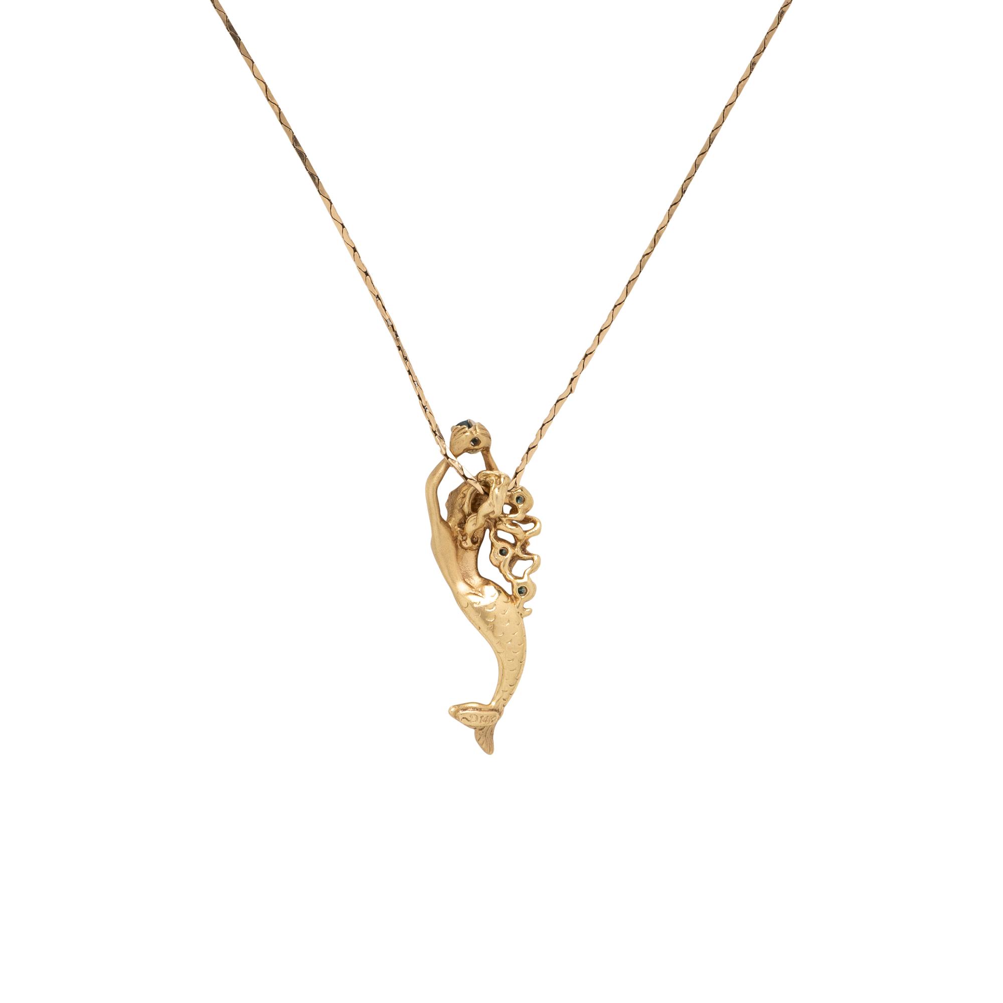 Steven Douglas, Treated Blue Diamond and Yellow Gold Mermaid Pendant Necklace
