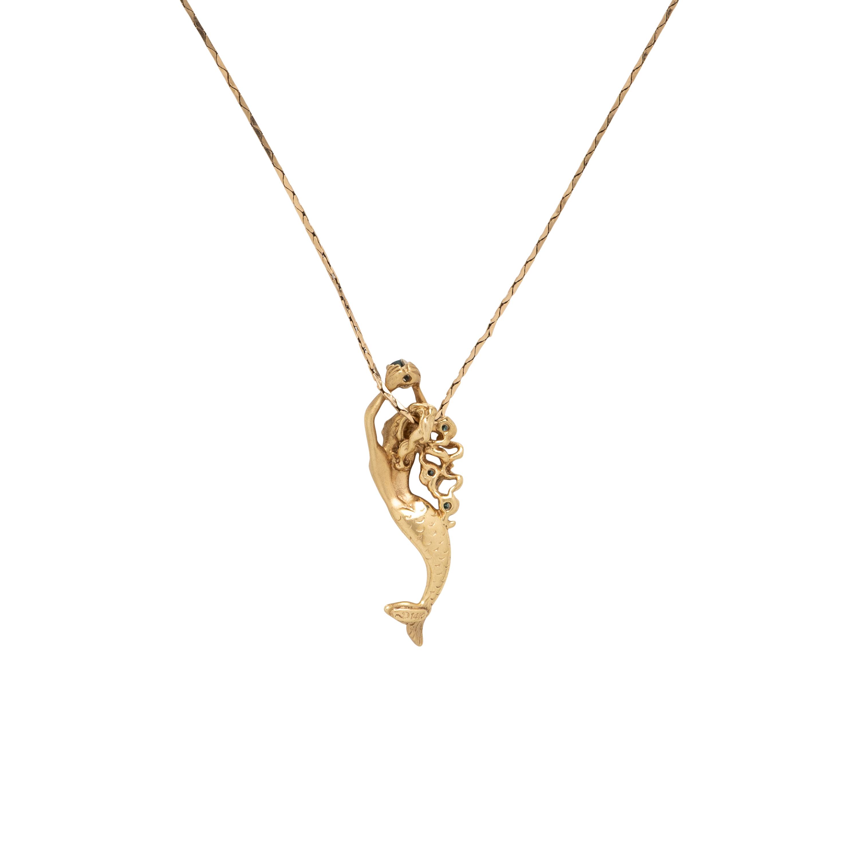 Steven Douglas, Treated Blue Diamond and Yellow Gold Mermaid Pendant Necklace
