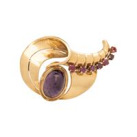 YELLOW GOLD, QUARTZ AND RUBY BROOCH