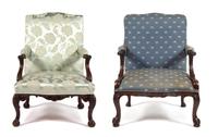 Two George II Style Carved Mahogany Open Armchairs Height 41 inches. — 19TH CENTURY