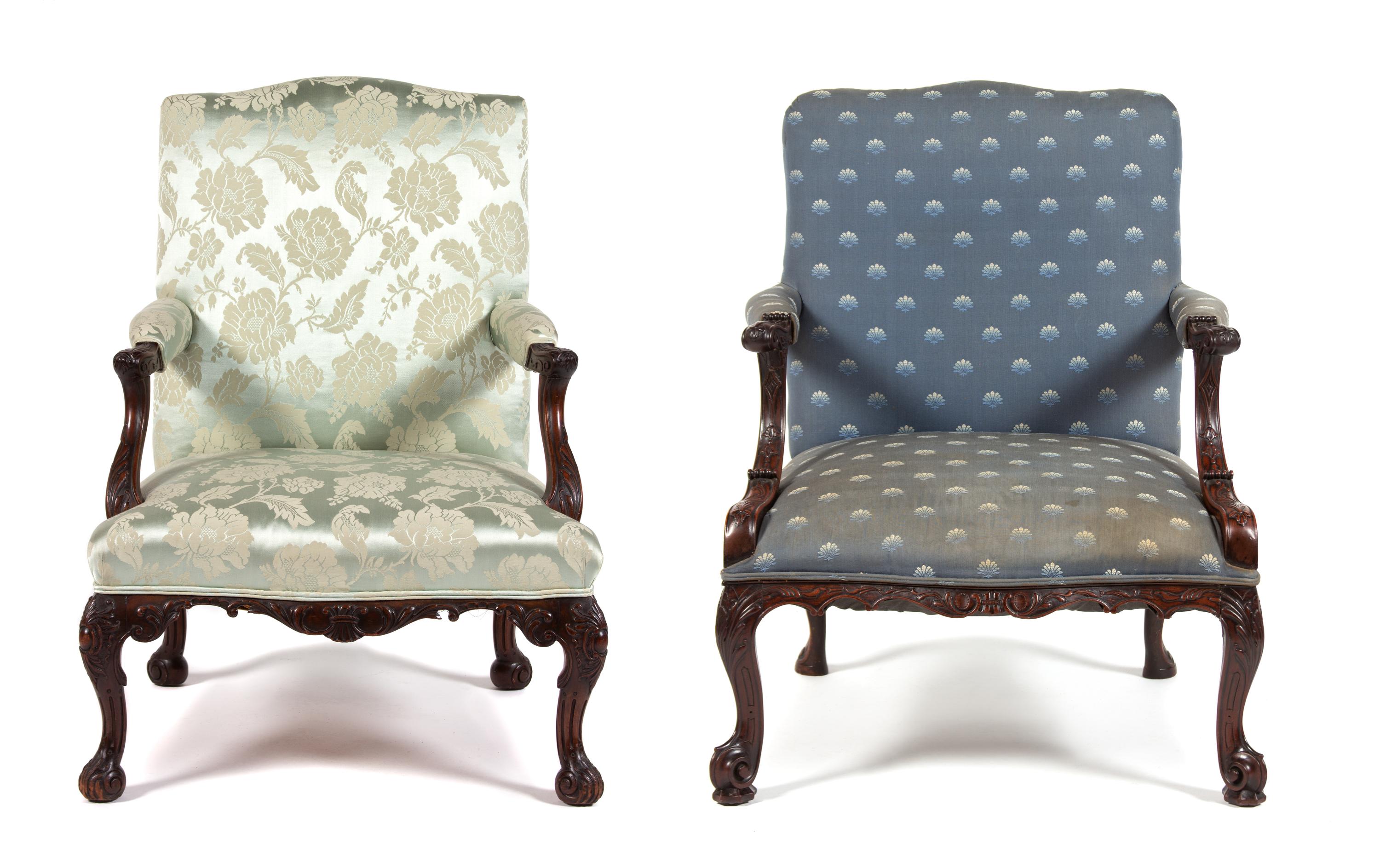 Two George II Style Carved Mahogany Open Armchairs Height 41 inches. — 19TH CENTURY
