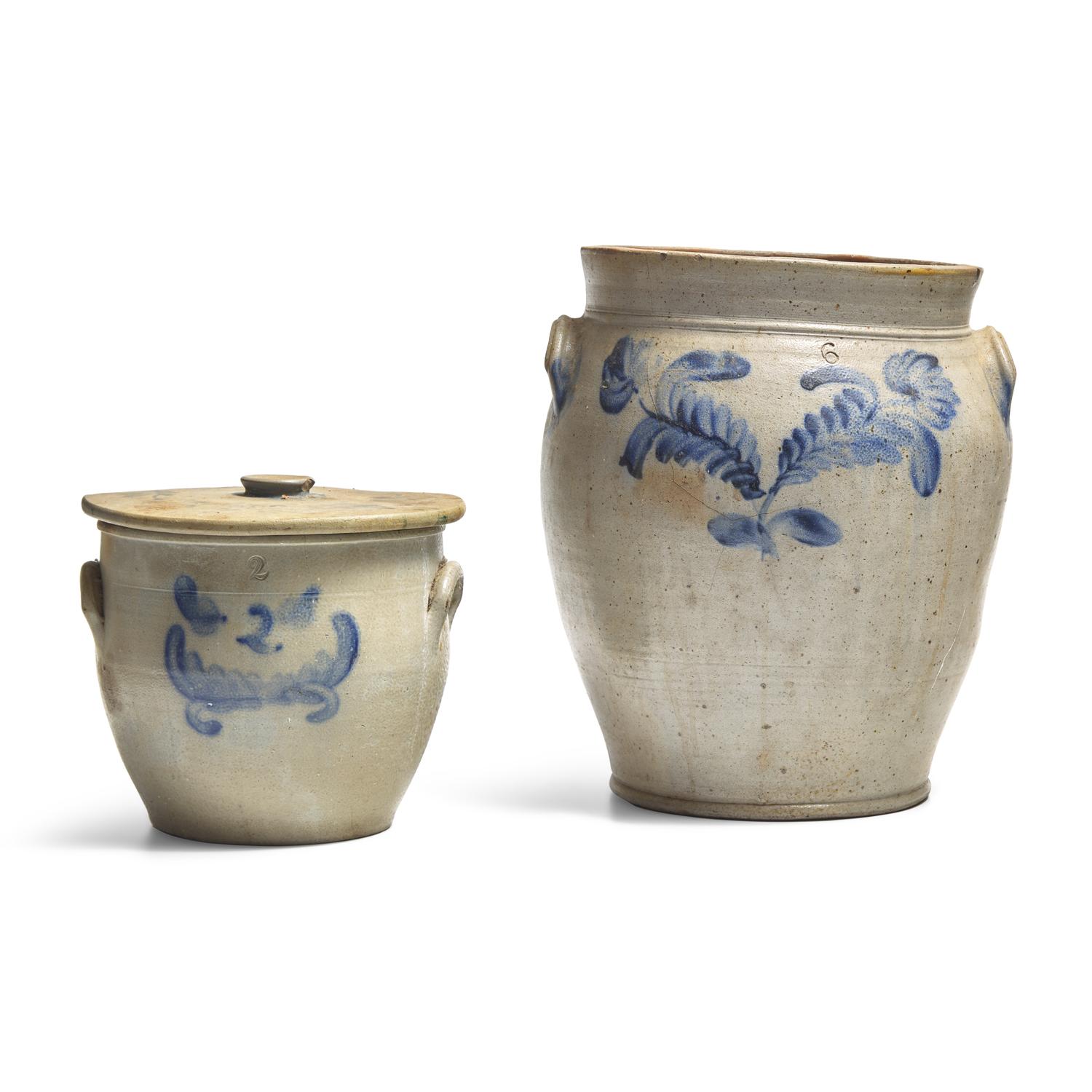 Two Cobalt-Decorated Stoneware Crocks
