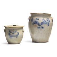 Two Cobalt-Decorated Stoneware Crocks
