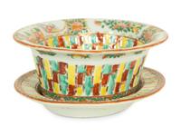 A Chinese Rose Medallion Porcelain Basket and Undertray