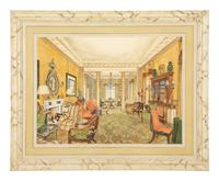 The Library at Croix des Gardes, Carves, The Drawing Room at Croix des Gardes and The Staircase Hall at Croix des Gardes (three works)
