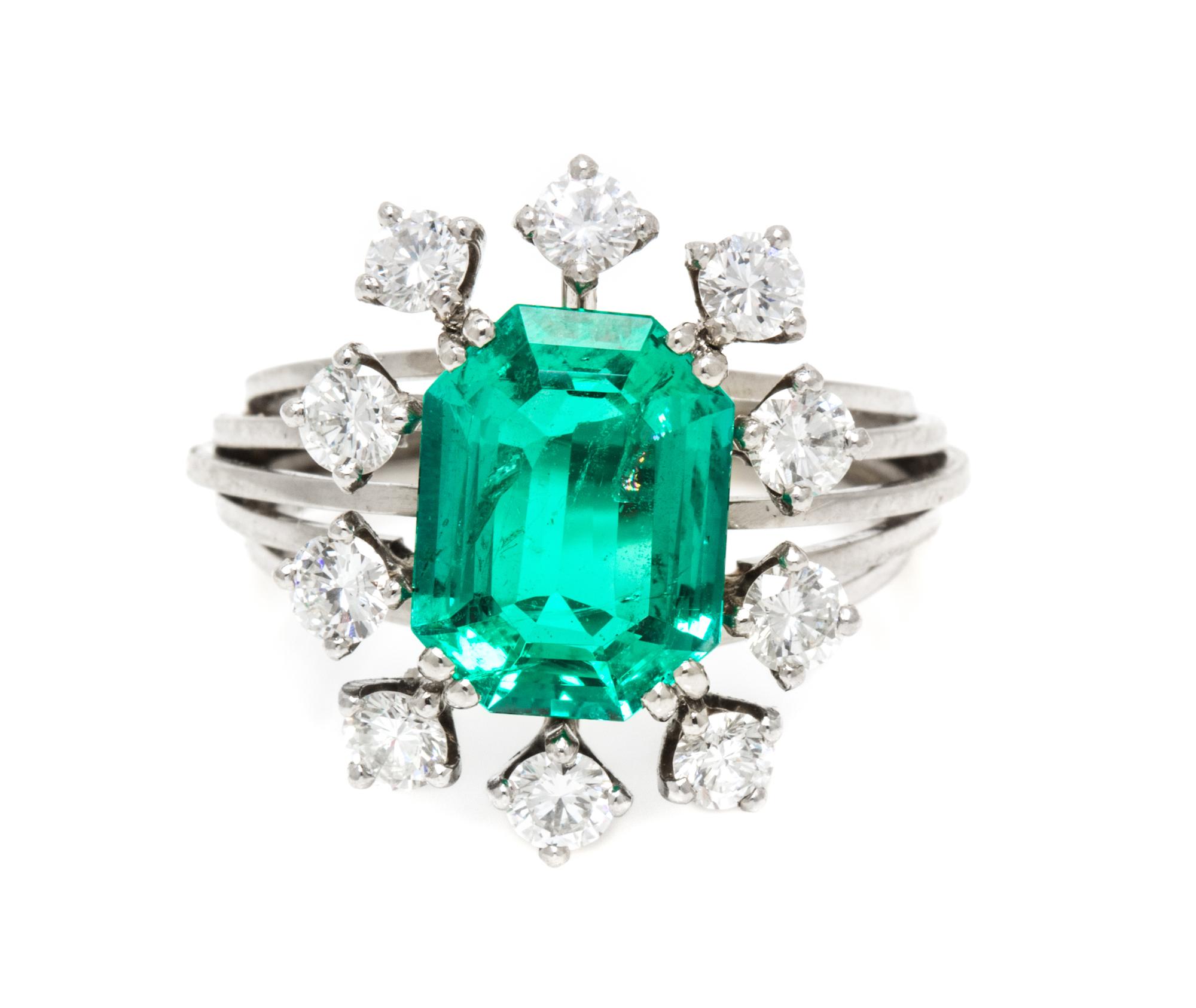 A Platinum, Emerald and Diamond Ring, Circa 1950, 6.00 dwts.
