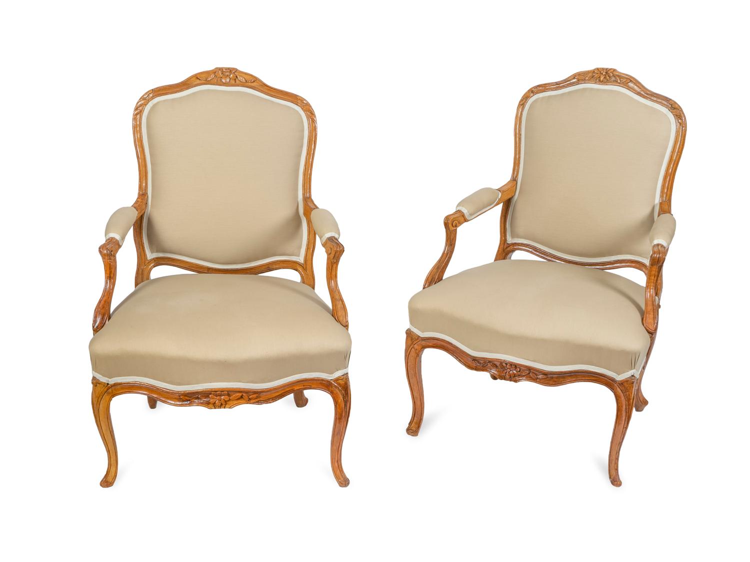 A Pair of Louis XV Style Oak Fauteuils — 20TH CENTURY