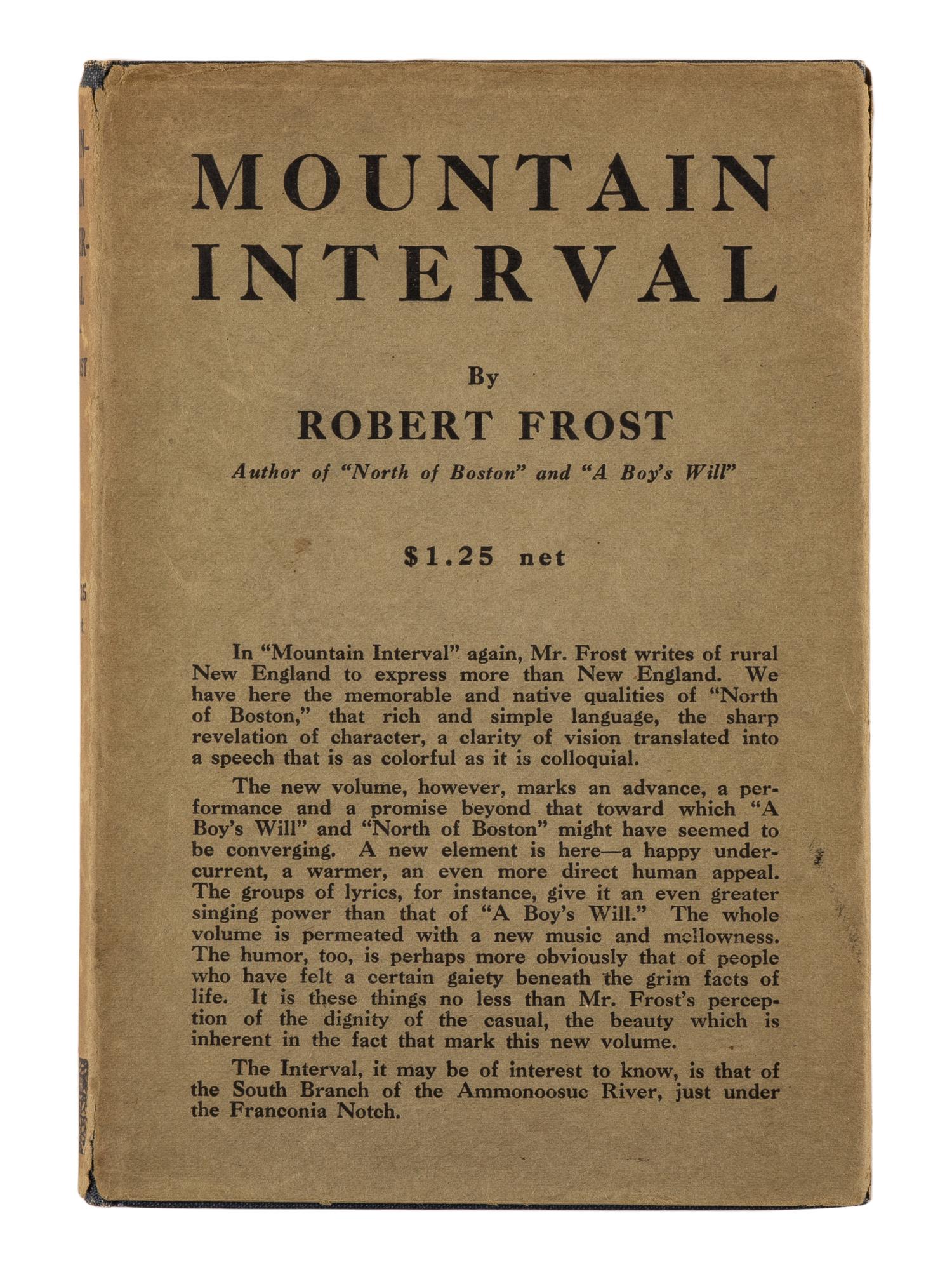 FROST, Robert (1874-1963). Mountain Interval . New York: Henry Holt & Company, 1916.