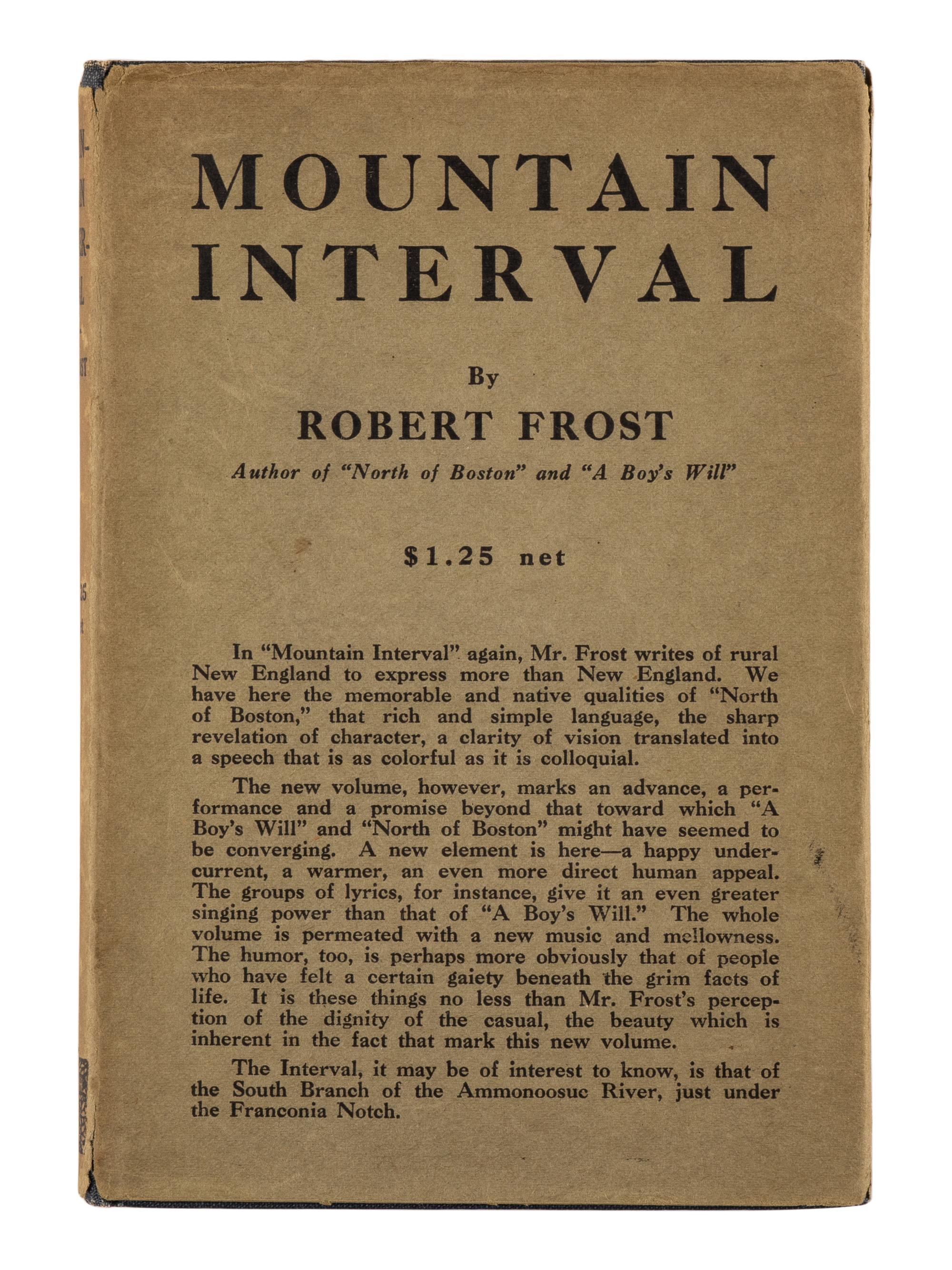 FROST, Robert (1874-1963). Mountain Interval . New York: Henry Holt & Company, 1916.
