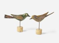A group of thirteen carved and painted birds or bird groups