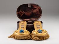 [MILITARIA]. Model 1851 epaulettes and original case identified to Captain John C.E. Hinrichs, Co. E, 47th New York regiment, New York National Guard.