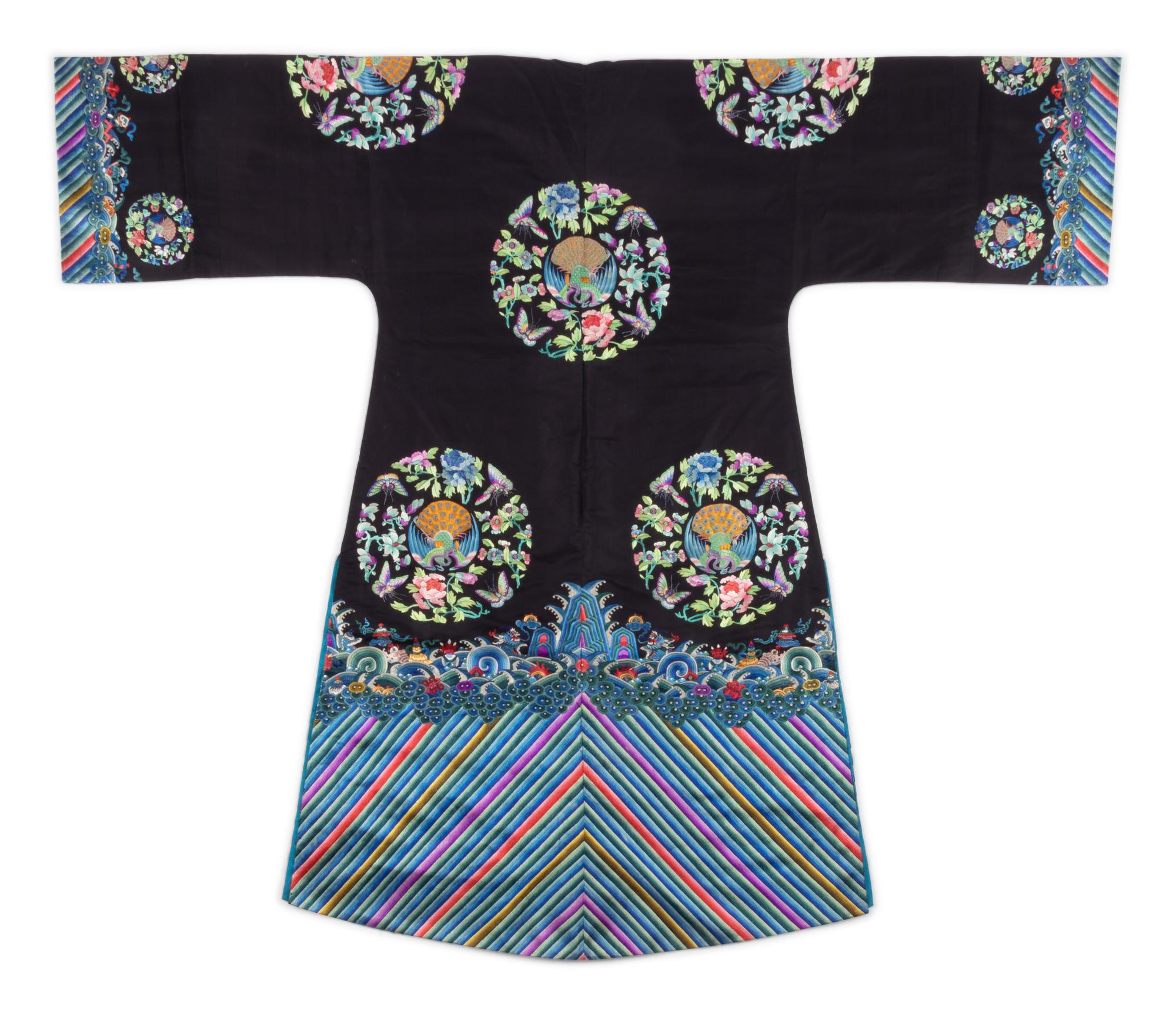A Black Ground Embroidered Silk Lady's Surcoat