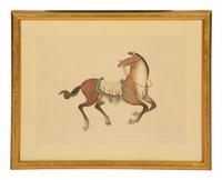 A Group of Four Chinese Gilt Framed Watercolors of Horses