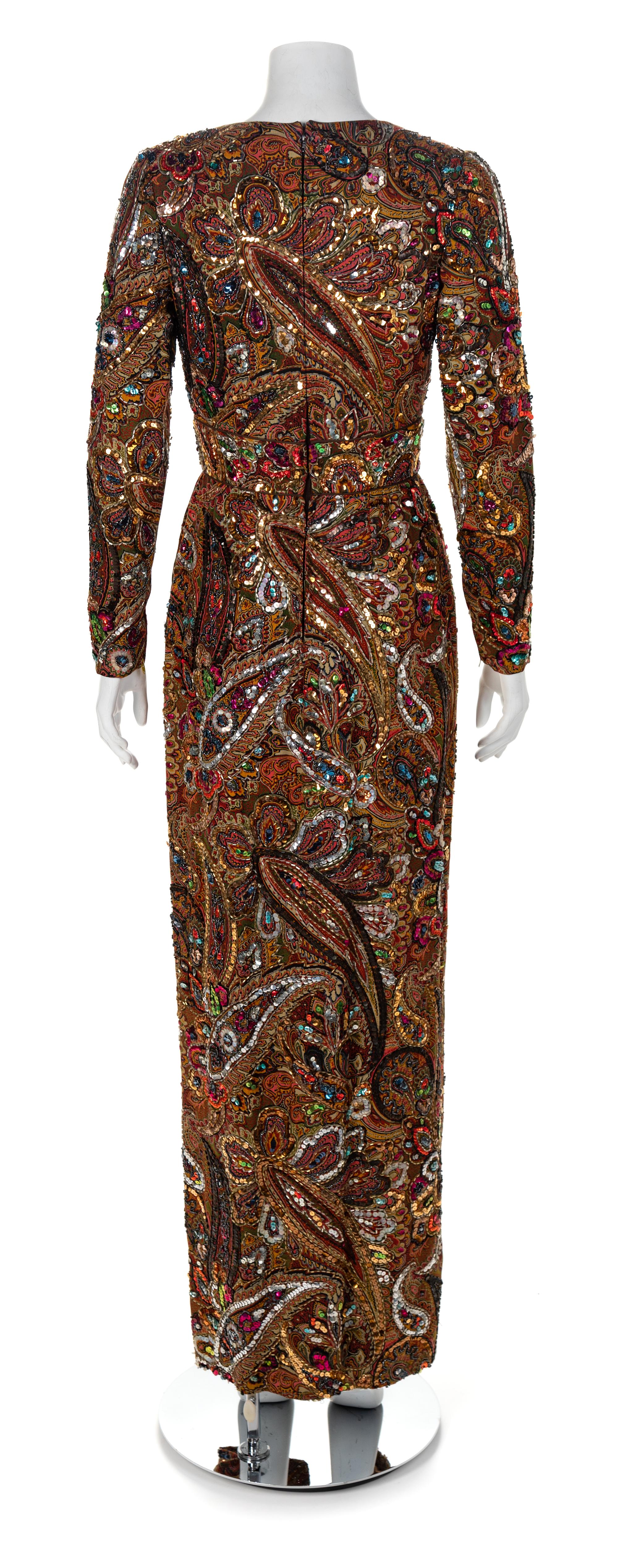 Michael Novarese Paisley Print Gown, 1970s No size label